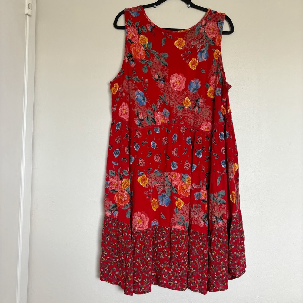 Bila Sleeveless V-Neck Rayon Mixed Floral Print Asymmetrical Dress Size XL Boho - Picture 8 of 12
